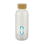 Recycling-Trinkflaschen mit Deckel aus nachhaltigen Bambus, 650ml farbe transparent Ansicht mit Tampondruck