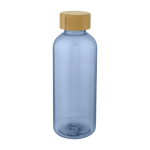 Recycling-Trinkflaschen mit Deckel aus nachhaltigen Bambus, 650ml farbe blau-transparent