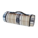 Zusammenrollbare wasserdichte Picknickdecke mit Tragegriff, 140 g/m2 farbe khaki Ansicht mit Transferdruck