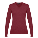 Damenpullover aus Baumwolle mit V-Ausschnitt 220 g/m2 THC Mailand farbe bordeaux