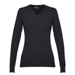 Damenpullover aus Baumwolle mit V-Ausschnitt 220 g/m2 THC Mailand farbe schwarz