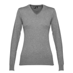 Damenpullover aus Baumwolle mit V-Ausschnitt 220 g/m2 THC Mailand farbe grau mamoriert zweite Ansicht