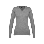 Damenpullover aus Baumwolle mit V-Ausschnitt 220 g/m2 THC Mailand farbe grau mamoriert