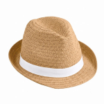 Naturhut aus Papierstroh mit kurzer Krempe im Unisex Format mit Logo farbe camel erste Ansicht