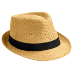 Stylischer Naturpapierhut mit kurzer Krempe mit Logo farbe camel fünfte Ansicht
