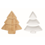 Bambustablett mit Keramikplatten in Form eines Baumes farbe weiß dritte Ansicht