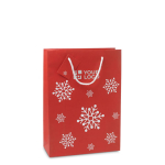 Große Geschenktüte mit weißem Schneeflocken-Motiv Ansicht mit Druckbereich