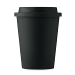 Doppelwandiger To Go Becher aus Kunststoff mit Logo 300 ml farbe schwarz Rückansicht