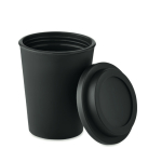 Doppelwandiger To Go Becher aus Kunststoff mit Logo 300 ml farbe schwarz seitliche Ansicht