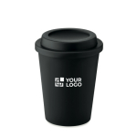 Doppelwandiger To Go Becher aus Kunststoff mit Logo 300 ml farbe schwarz Ansicht mit Druckbereich