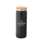 Doppelwandige Thermoflasche mit Korkverschluss, 600 ml farbe schwarz Ansicht mit Logo 1