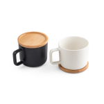 Keramiktasse mit Bambusdeckel, der auch als Untersetzer dient, 230 ml