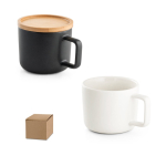 Keramiktasse mit Bambusdeckel, der auch als Untersetzer dient, 230 ml Ansicht in vielen Farben
