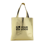 Laminierte, glänzende Vliesstofftasche mit langen Henkeln 80 g/m² farbe gold Ansicht mit Druckbereich