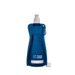 Faltbare Flasche aus BPA freiem PET mit Karabiner, 420ml farbe blau Ansicht mit Druckbereich