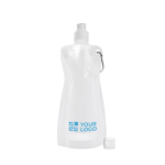 Faltbare Flasche aus BPA freiem PET mit Karabiner, 420ml farbe weiß Ansicht mit Druckbereich
