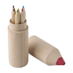 Set aus 6 Farbstiften in einer runden Holzbox in Form eines Bunstiftes farbe braun zweite Ansicht
