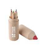 Set aus 6 Farbstiften in einer runden Holzbox in Form eines Bunstiftes farbe braun Ansicht mit Druckbereich