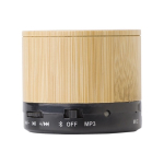Klassischer Bluetooth-Lautsprecher aus Holz in runder Form farbe schwarz dritte Ansicht
