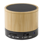 Klassischer Bluetooth-Lautsprecher aus Holz in runder Form farbe schwarz achte Ansicht