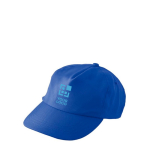 Kappe aus RPET mit 5 Panelen und Metallschnalle mit Logo farbe köngisblau Ansicht mit Druckbereich
