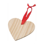 Herzförmiger Anhänger aus Holz mit rotem Band mit Logo farbe braun zweite Ansicht