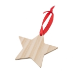 Sternförmige Dekoration aus Holz mit roter Weihnachtsschleife farbe braun zweite Ansicht