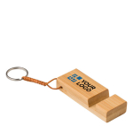Schlüsselanhänger aus Bambus mit Handyhalter als Werbemittel farbe holzton Ansicht mit Druckbereich