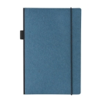 FSC-zertifiziertes Linien-Notizbuch mit Stiftschlaufe am Einband, A5 farbe blau Ansicht mit Druckbereich