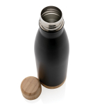 Thermo Trinkflasche mit Bambusdetail auf Deckel und Boden, 520 ml farbe schwarz vierte Ansicht