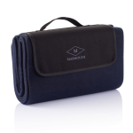 Faltbare Picknickdecke aus Fleece mit Tragegriff als Werbeartikel farbe marineblau Ansicht mit Logo