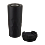 Thermosbecher mit geometrischem Design mit Deckel bedrucken, 450 ml farbe schwarz zweite Ansicht