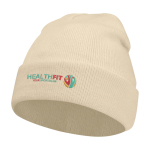 Wintermütze mit doppelt gefaltetem Rand als Werbegeschenk bedrucken farbe sandbraun