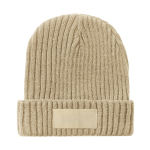 Rippenstrickmütze mit farblich passendem Etikett mit Logo bedrucken farbe natürliche farbe erste Ansicht