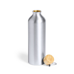 Große Aluminiumflasche mit Bambusstopfen und Karabinerclip 800ml