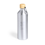 Große Aluminiumflasche mit Bambusstopfen und Karabinerclip 800ml Ansicht mit Druckbereich