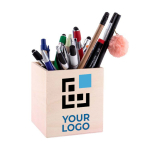 Stiftebox aus Holz mit großer Logodruckfläche bedrucken lassen farbe natürliche farbe Ansicht mit Druckbereich