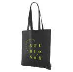 Recycelte Baumwolltasche mit langen Henkeln bedruckt, 140 g/m² farbe schwarz dritte Ansicht
