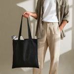 Recycelte Baumwolltasche mit langen Henkeln bedruckt, 140 g/m² farbe schwarz sechste Ansicht