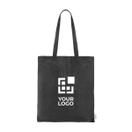 Recycelte Baumwolltasche mit langen Henkeln bedruckt, 140 g/m² farbe schwarz Ansicht mit Druckbereich
