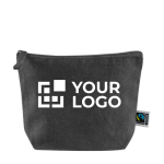 Schwarzer Kosmetikbeutel aus Fairtrade-Baumwolle, 280 g/m2 farbe schwarz Ansicht mit Druckbereich