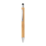 Bambus Kuli mit Druckknopf mit taktilem Stift und blauer Tinte farbe holzton erste Ansicht