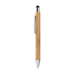 Bambus Kuli mit Druckknopf mit taktilem Stift und blauer Tinte farbe holzton dritte Ansicht