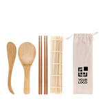 Sushi-Set mit 5 Teilen zur Zubereitung, mit Firmenlogo „Sushi“ farbe beige Ansicht mit Druckbereich