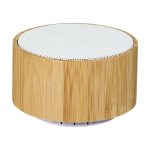 Runder Bluetooth-Lautsprecher aus Bambus mit Logo bedruckbar farbe schwarz dritte Ansicht