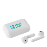 Bluetooth-Kopfhörer 5.0 in einer mit Logo bedruckbaren Box farbe weiß Ansicht mit Druckbereich