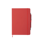 Liniertes Notizbuch mit Kugelschreiber für Mitarbeiter bedrucken, A5 farbe rot erste Ansicht