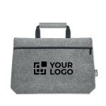 Laptop-Tasche aus recyceltem Filz zum Umhängen mit Logo bedrucken, 15” farbe grau Ansicht mit Druckbereich