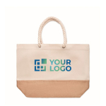 Strandtasche aus Segeltuch mit Kordelgriff und Juteboden, 280 g/m2 farbe beige Ansicht mit Druckbereich