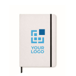 Notizbuch mit Cover aus Recyclingkarton und Steinpapier, A5 farbe weiß Ansicht mit Druckbereich